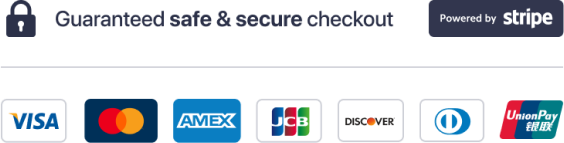 Guaranteed secure checkout powered by Stripe